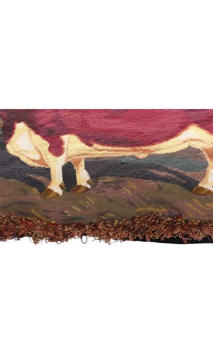 2 x 3 Antique French Needlepoint Shorthorn Ox Tapestry Pillow 79144