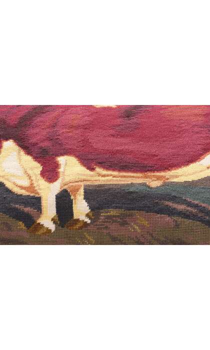2 x 3 Antique French Needlepoint Shorthorn Ox Tapestry Pillow 79144