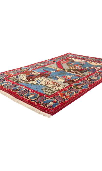 4 x 7 Antique Persian Kashan Pictorial Rug 79131