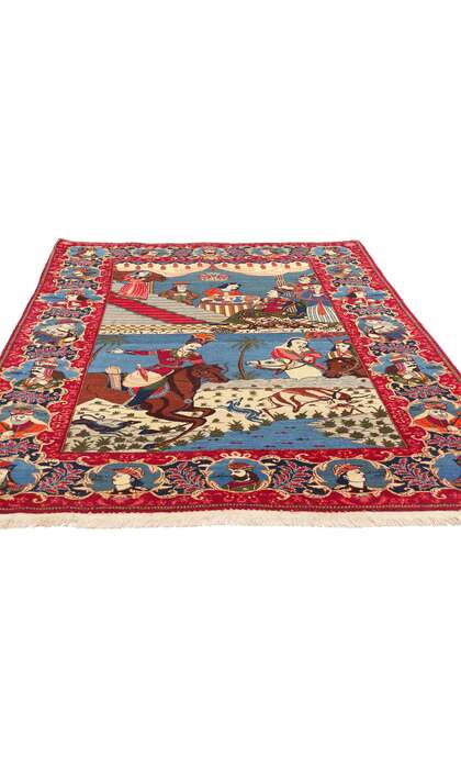 4 x 7 Antique Persian Kashan Pictorial Rug 79131