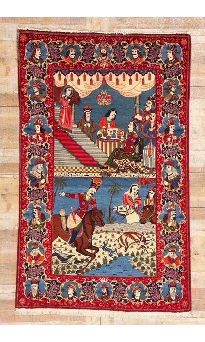 4 x 7 Antique Persian Kashan Pictorial Rug 79131