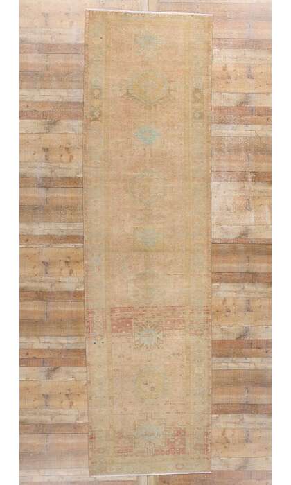4 x 14 Distressed Antique Earth-Tone Persian Northwest Rug Runner 61349