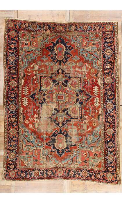 9 x 12 Late 19th Century Antique Persian Serapi Rug 78922