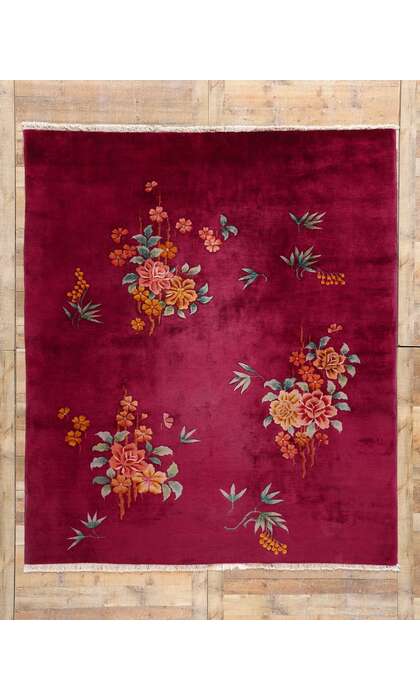 8 x 9 Antique Red Chinese Art Deco Rug 79119