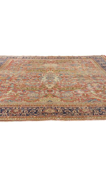 9 x 10 Late 19th Century Distressed Antique Persian Sultanabad Rug 79127