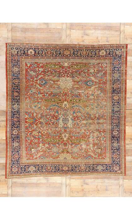 9 x 10 Late 19th Century Distressed Antique Persian Sultanabad Rug 79127