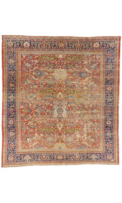 9 x 10 Late 19th Century Distressed Antique Persian Sultanabad Rug 79127