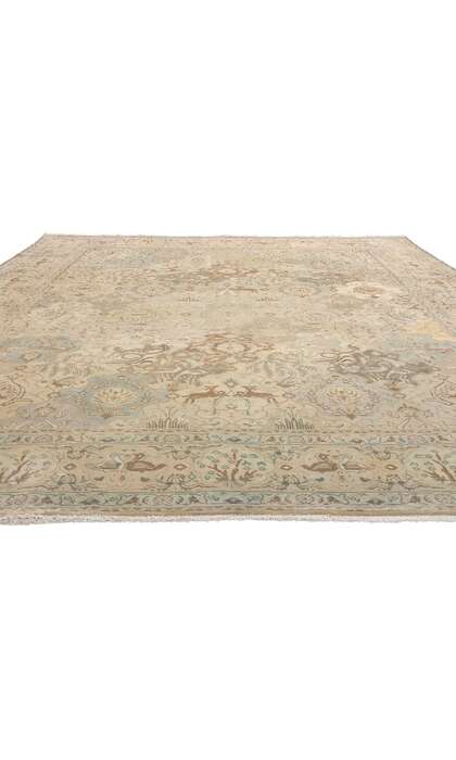 10 x 12 Distressed Vintage Earth-Tone Persian Tabriz Pictorial Rug 61354