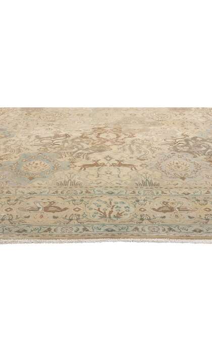 10 x 12 Distressed Vintage Earth-Tone Persian Tabriz Pictorial Rug 61354