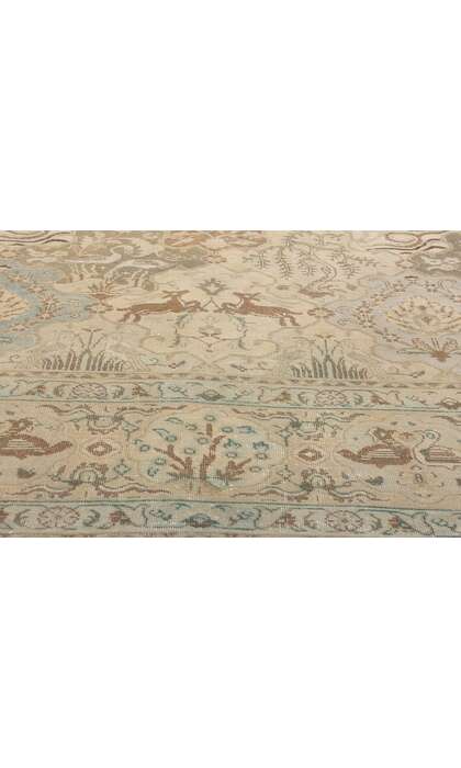 10 x 12 Distressed Vintage Earth-Tone Persian Tabriz Pictorial Rug 61354