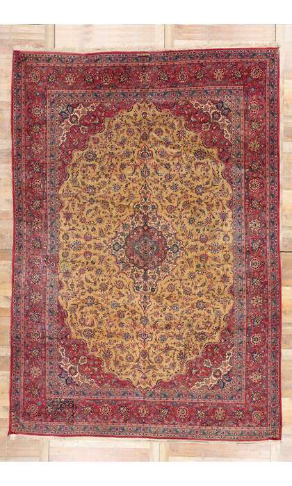 10 x 14 Signed Antique Persian Kashan Rug 72016