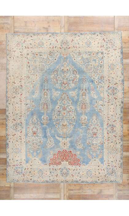 9 x 12 Distressed Signed Antique Persian Vase Mashhad Rug 61355