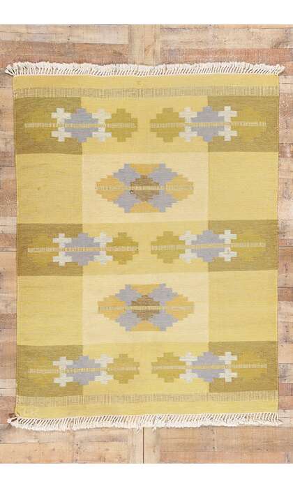 6 x 7 Signed LK Vintage Swedish Rollakan Rug 79032