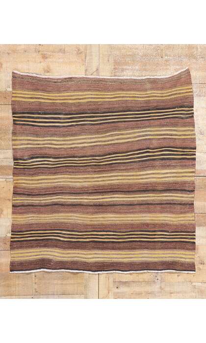 4 x 5 Distressed Vintage Turkish Striped Kilim Rug 74875